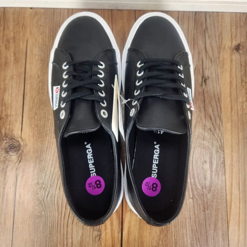 Superga 2750 Nappa Leather Sneakers Womens Size 10 Black Low Top Fashion Shoes